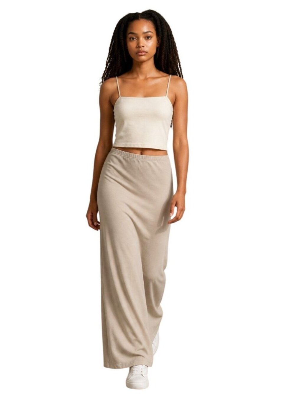 Open Edit Women's Spaghetti Strap Crop Tank Top, Ivory Dove, Sz. L